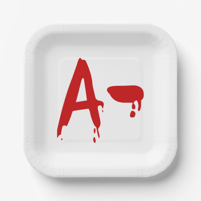 Blood Group A- Negative #Horror Hospital Paper Plates (Front)