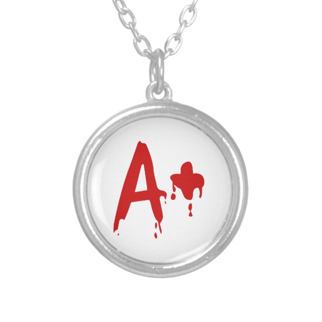 Blood Group A+ Positive #Horror Hospital Silver Plated Necklace (Front)