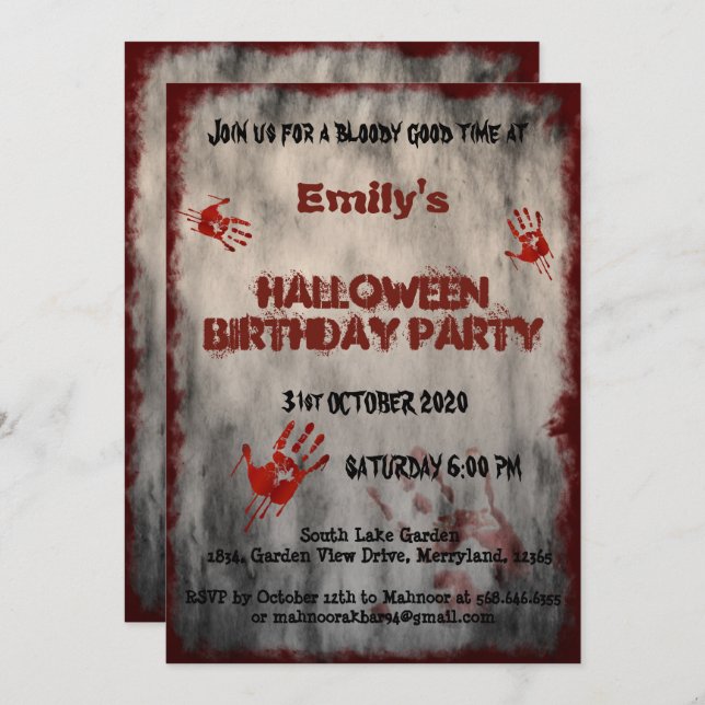 Blood Hands Vintage Halloween Birthday Invitation (Front/Back)