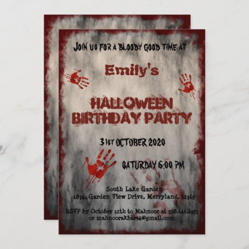 Blood Hands Vintage Halloween Birthday Invitation