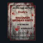 Blood Hands Vintage Halloween Birthday Invitation<br><div class="desc">This card features dark vintage background of blood and serial killer handprints. The card is a little spooky and haunting perfect for Halloween invitation. It is specifically for Halloween themed birthday invitations. The text has distressed fonts in blood red color. The back of this card has also same background of...</div>