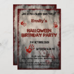 Blood Hands Vintage Halloween Birthday Invitation<br><div class="desc">This card features dark vintage background of blood and serial killer handprints. The card is a little spooky and haunting perfect for Halloween invitation. It is specifically for Halloween themed birthday invitations. The text has distressed fonts in blood red color. The back of this card has also same background of...</div>
