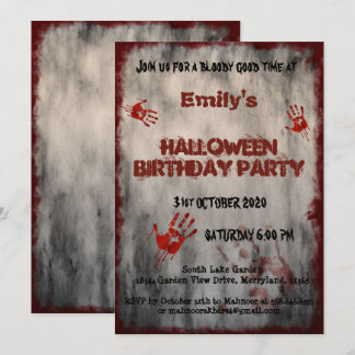 Blood Hands Vintage Halloween Birthday Invitation