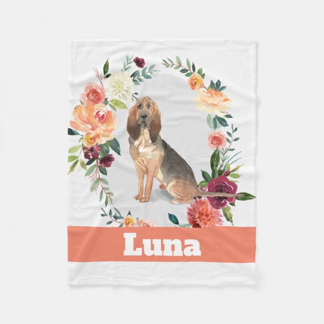 Blood Hound Dog personalized watercolor Fleece Blanket (Front)