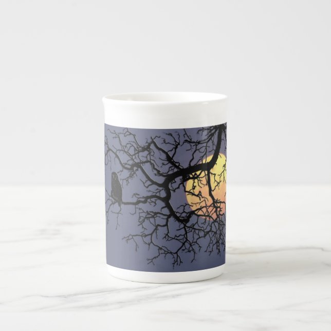 Blood Moon and Night Owl Silhouette Bone China Mug (Front)