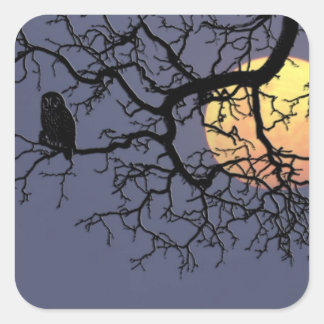 Blood Moon and Night Owl Silhouette Square Sticker