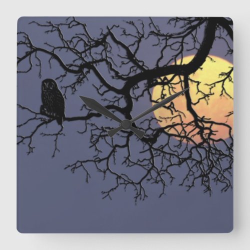 Blood Moon and Night Owl Silhouette Square Wall Clock