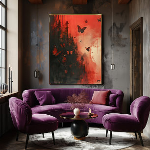 Blood Moon Butterflies: Surrealist Flight. Poster