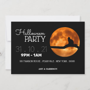 Blood Moon & Cat Silhouette Halloween Party Invite