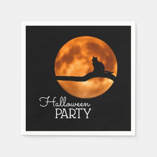 Blood Moon  Cat Silhouette Halloween Party Napkins