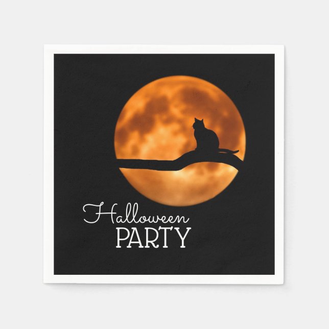 Blood Moon & Cat Silhouette, Halloween Party Napkins (Front)