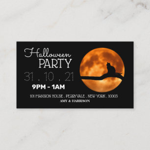 Blood Moon & Cat Silhouette Halloween Party Ticket Enclosure Card