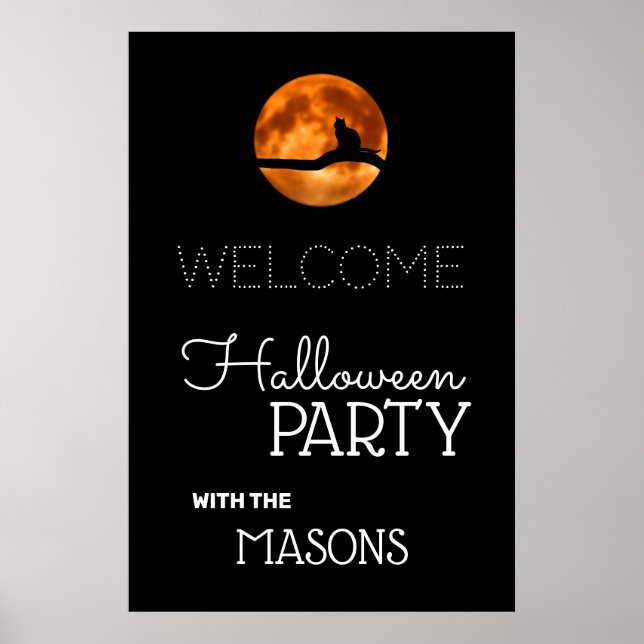 Blood Moon & Cat Silhouette, Halloween Welcome Poster (Front)
