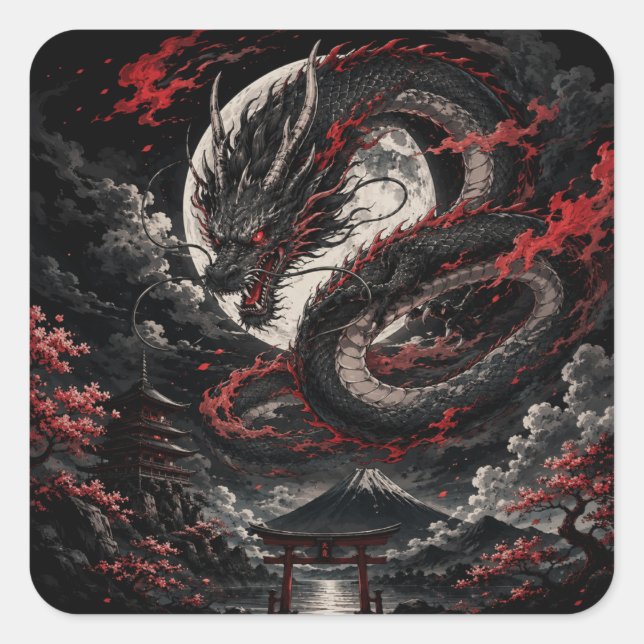 Blood Moon Dragon Square Sticker (Front)