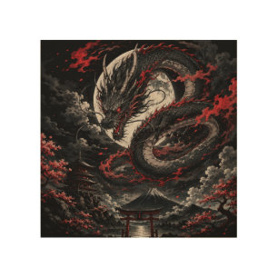 Blood Moon Dragon Wood Wall Art