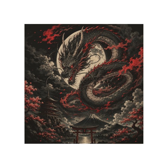 Blood Moon Dragon Wood Wall Art (Front)