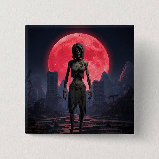 Blood Moon Female Zombie Button (Front)