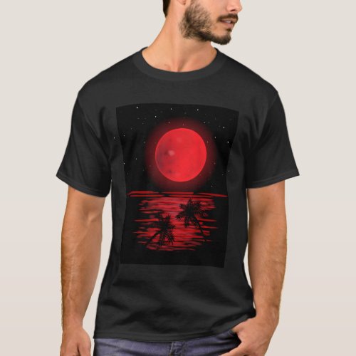Blood moon lunar eclipse in night sky T_Shirt
