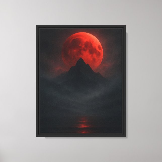 Blood Moon Over Shadowed Peaks Canvas Print (Front)