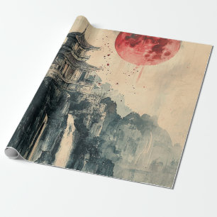 Blood Moon Pagoda Ink Wash Wrapping Paper
