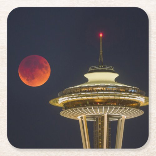Blood Moon  Seattle Space Needle Square Paper Coaster