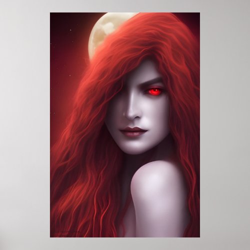 Blood Moon Sorcery _ AI Fantasy Art Print Portrait