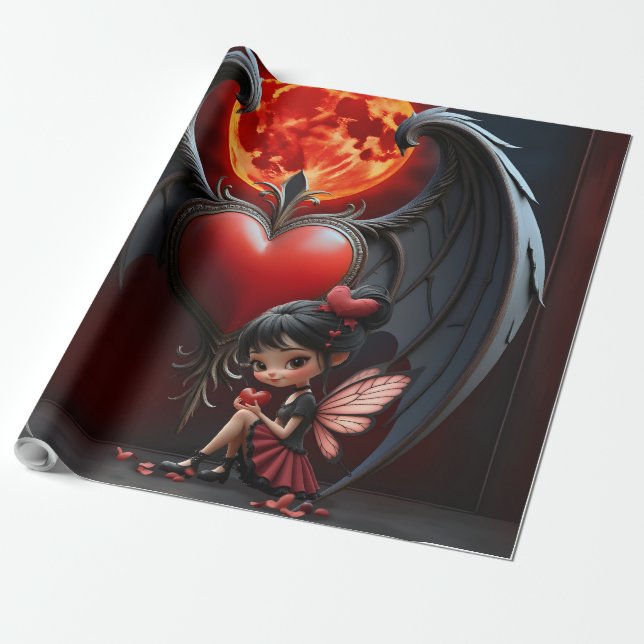 Blood Moon Valentine Fairy Wrapping Paper (Unrolled)