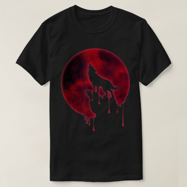 Blood Moon Wolf Howling Design T-Shirt (Design Front)