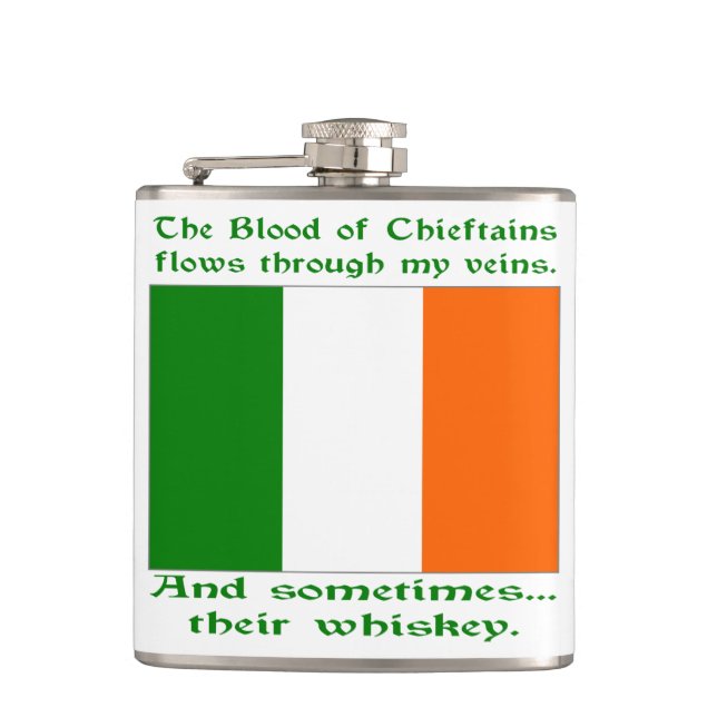 Blood of Chieftains Flows Veins Sometimes Whiskey Flask (Front)