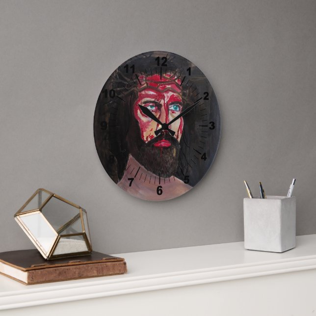 Blood of Christ Painting by Alfred Fox Large Clock (Office)