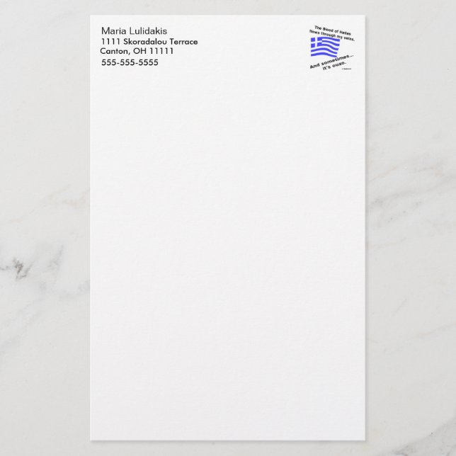 Blood of Hellas and Ouzo Personalized Stationery (Front)