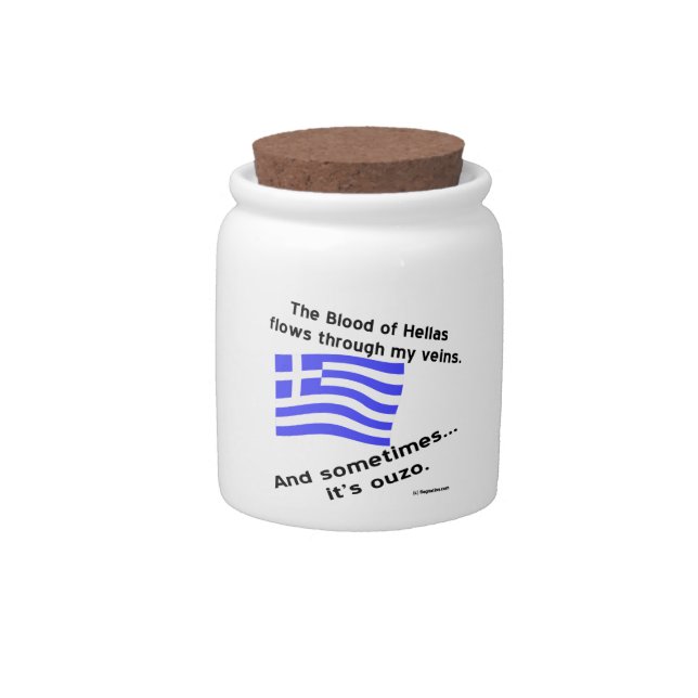 Blood of Hellas Flows Veins Sometimes Ouzo Candy Jar (Front)