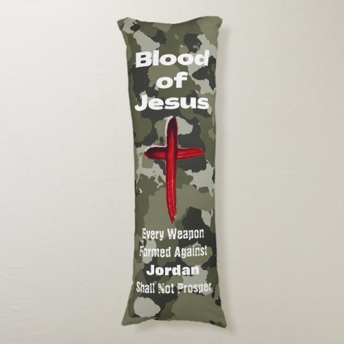 Blood of Jesus Green Camo Personalized Prayer Body Body Pillow