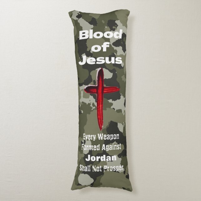 Blood of Jesus Green Camo Personalized Prayer Body Pillow