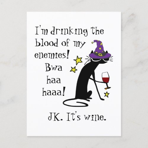 Blood of My Enemies JK Wine Black Cat Postcard