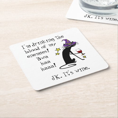 Blood of My Enemies JK Wine Black Cat Square Paper Coaster