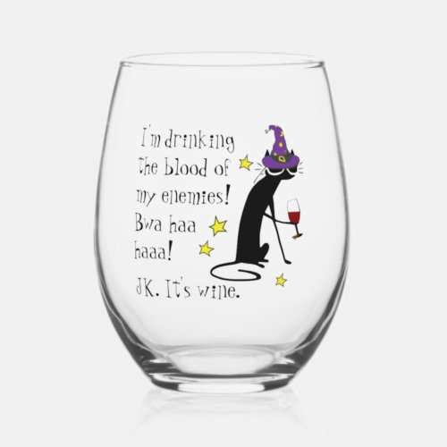 Blood of My Enemies JK Wine Black Cat Stemless Wine Glass