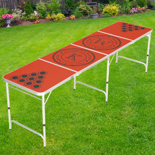 Blood Orange Dk Wedding Monogram with Name & Date Beer Pong Table