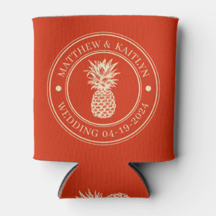 Blood Orange Pineapple Wedding Crest & Names Can Cooler