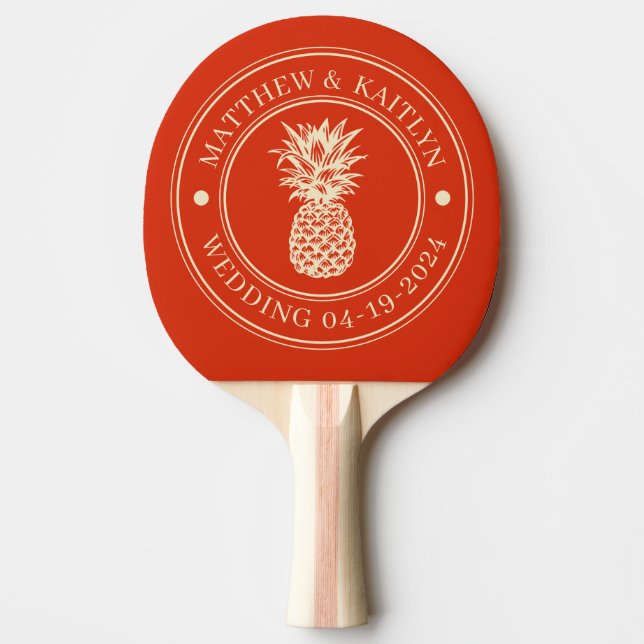 Blood Orange Pineapple Wedding Crest & Names Ping Pong Paddle (Front)