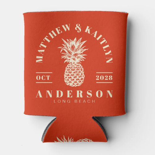 Blood Orange Tropical Pineapple Wedding Crest Can Cooler