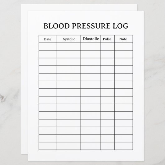 BLOOD PRESSURE LOG (Front/Back)