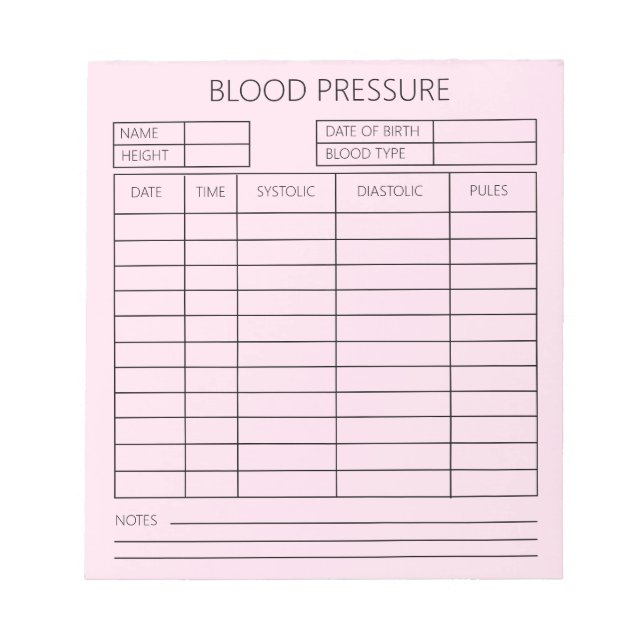 Blood Pressure Notepad (Front)