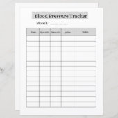 Blood Pressure Tracker SHEET (Front/Back)