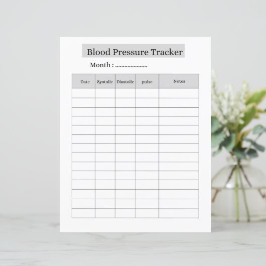 Blood Pressure Tracker SHEET (Standing Front)
