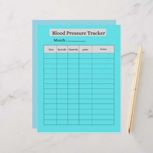Blood Pressure Tracker SHEET (Front/Back In Situ)