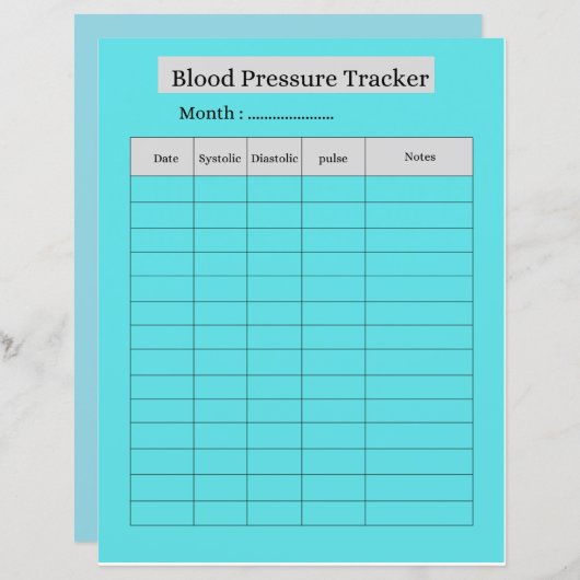 Blood Pressure Tracker SHEET (Front/Back)