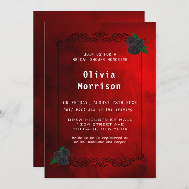 Blood Red and Black Rose Gothic Bridal Shower Invitation (Front/Back)