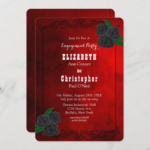 Blood Red and Black Roses Engagement Party Invitation