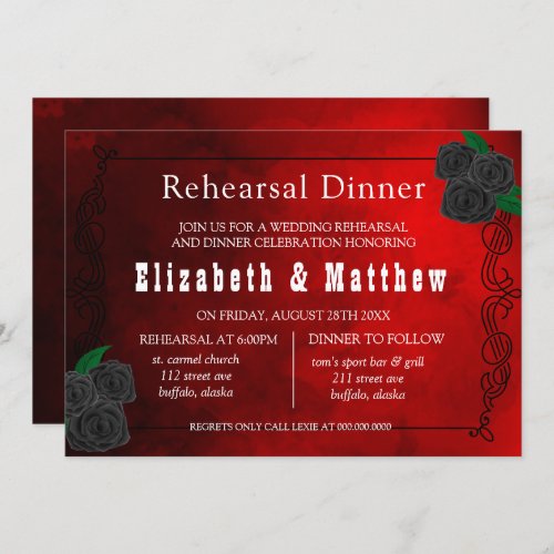 Blood Red and Black Roses Rehearsal Dinner Invitation